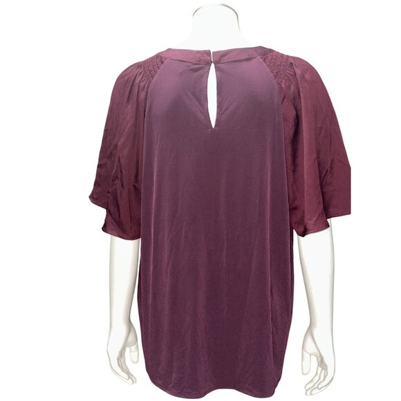 Ann Taylor Small Burgundy Smocked Shoulder Blouse Flutter Sleeve Top Fall - Picture 5 of 10